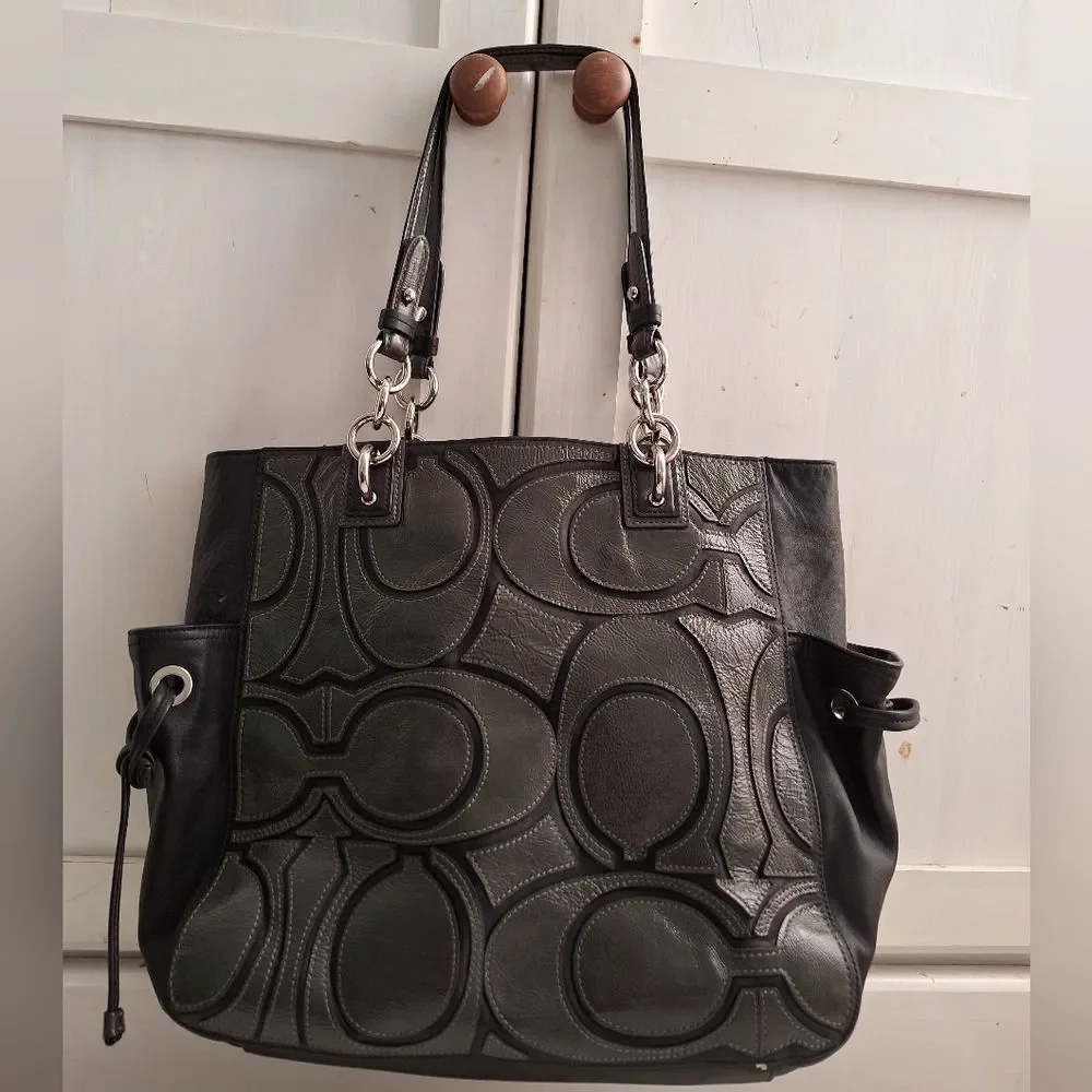 Coach Black and Gray Embossed C Patterned Tote - Picture 3 of 9